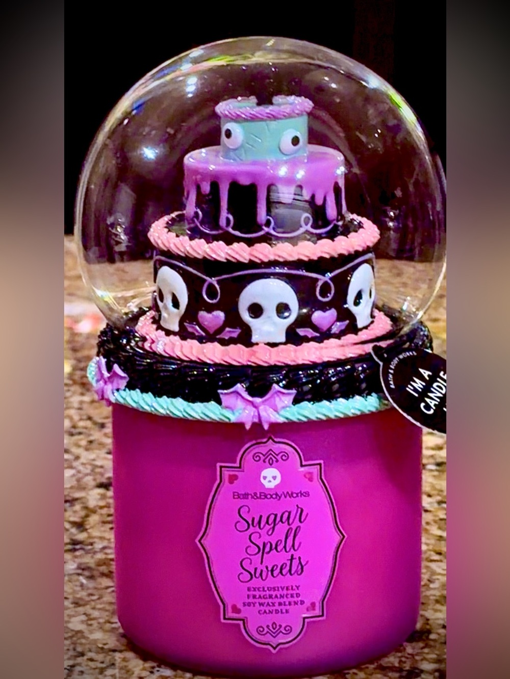 Bath & Body Works Pink, Black & Teal Sugar Spell Sweets Cake Topper Candle Dome